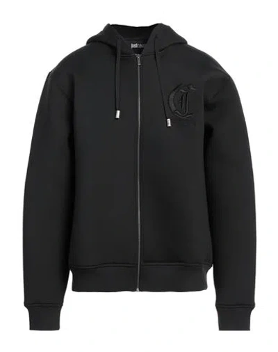 Just Cavalli Man Sweatshirt Black Size Xxl Polyester, Elastane In Green