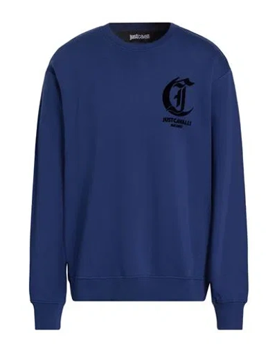 Just Cavalli Man Sweatshirt Midnight Blue Size 3xl Cotton, Elastane