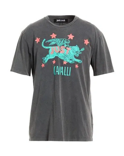 Just Cavalli Man T-shirt Charcoal Size M Cotton In Gray