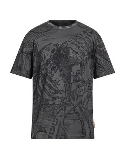 Just Cavalli Man T-shirt Charcoal Size Xxl Cotton In Black