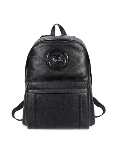 Just Cavalli Men's Logo Textured Leather Backpack In Black