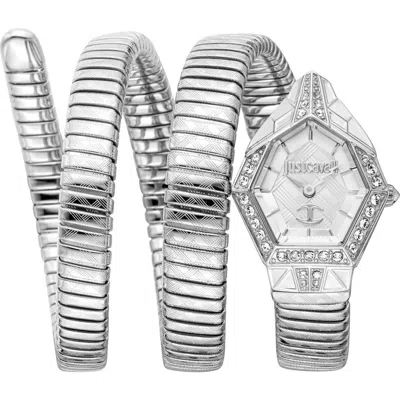 Just Cavalli Mesmerizing Snake Wraparound Bracelet Watch, 23mm X 32.4mm In Silver
