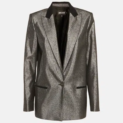 Just Cavalli Metallic Cotton Blend Blazer In Gray