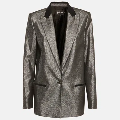 Pre-owned Just Cavalli Metallic Cotton Blend Blazer M In Silver