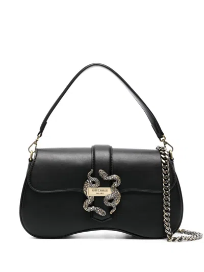 Just Cavalli Metallic Snake-detail Leather Crossbody Bag In Schwarz