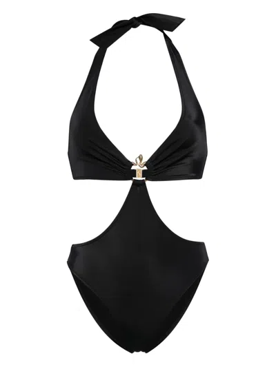 Just Cavalli Metallic-snake One-piece In Black