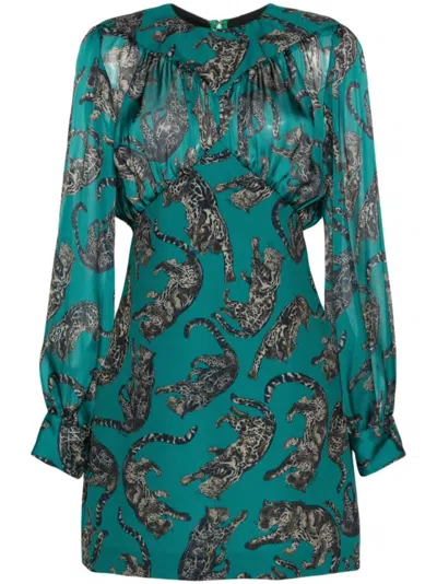 Just Cavalli Leopard-printed Mini Dress In Green