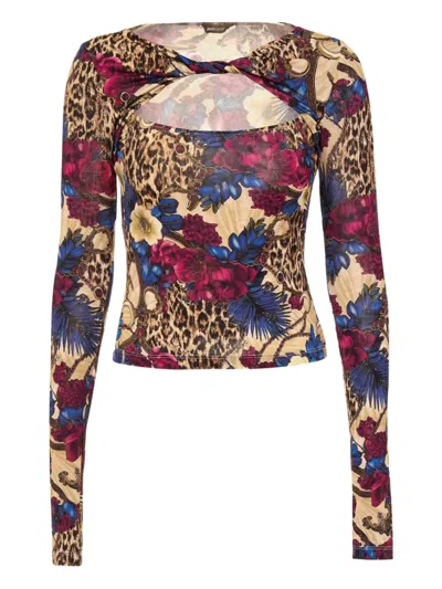 JUST CAVALLI MIX-PRINT KEYHOLE TOP
