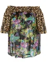Just Cavalli Mixed-print Off-shoulder Blouse In Braun