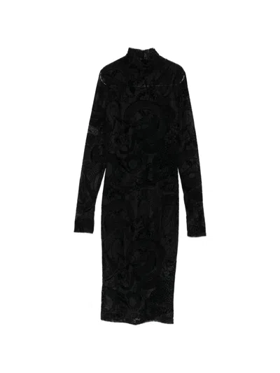 Just Cavalli Mock-neck Long-sleeve Midi Dress In Black