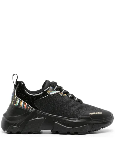 Just Cavalli Monogram Panelled Chunky Sneakers In Black