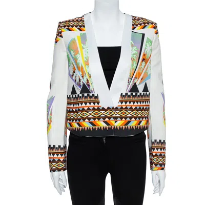 Just Cavalli Multicolor Abstract Nylon Blend Print Crop Top Blazer