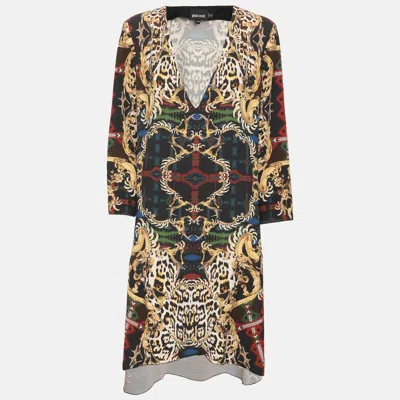 Pre-owned Just Cavalli Multicolor Crepe V Neck Mini Dress M