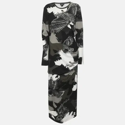 Pre-owned Just Cavalli Multicolor Eagle Printed Jersey Ruched Midi Dress L