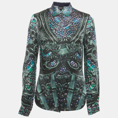 Pre-owned Just Cavalli Multicolor Floral Paisley Print Silk Satin Shirt S