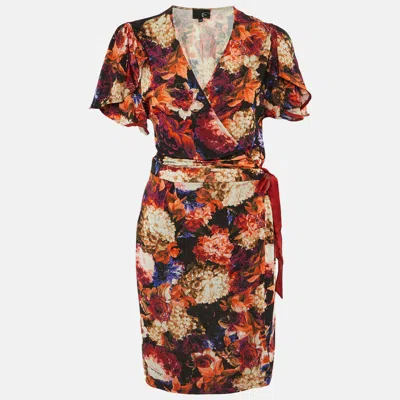 Pre-owned Just Cavalli Multicolor Floral Print Jersey Wrap Around Mini Dress L