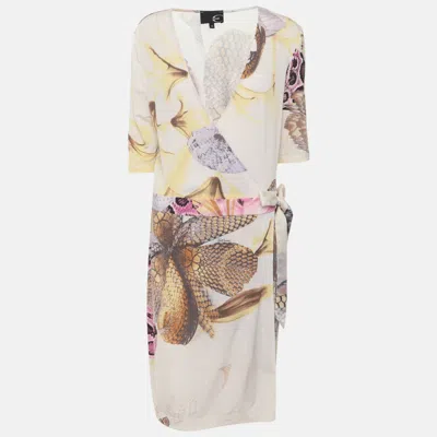 Pre-owned Just Cavalli Multicolor Jersey Belted Wrap Mini Dress L