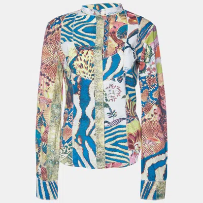 Pre-owned Just Cavalli Multicolor Patchwork Printed Cotton Button Front Shirt M