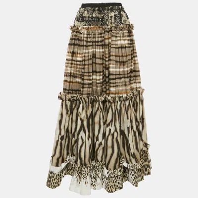 Pre-owned Just Cavalli Multicolor Printed Crepe Ruffled Maxi Skirt M