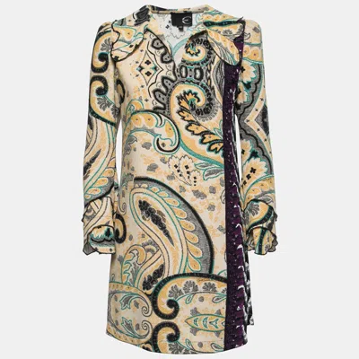 Pre-owned Just Cavalli Multicolor Printed Crepe Ruffled Short Dress S