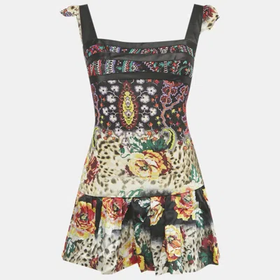 Pre-owned Just Cavalli Multicolor Printed Jersey & Silk Top & Skirt Set S/m