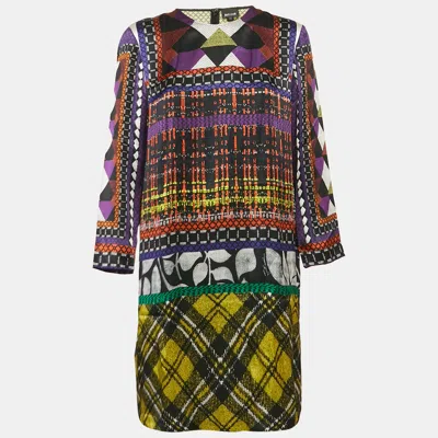 Pre-owned Just Cavalli Multicolor Printed Satin Silk Mini Dress L In Purple