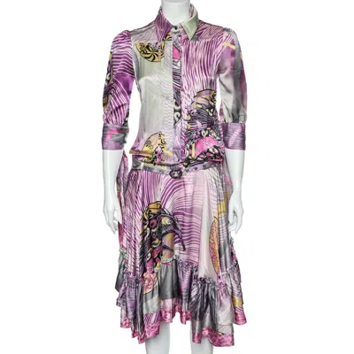 Just Cavalli Multicolor Printed Silk Belted Ruffled Hem Dress