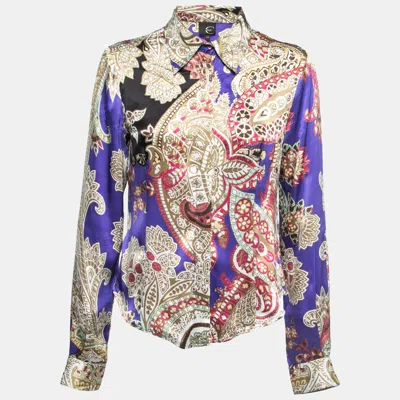 Just Cavalli Multicolor Printed Silk Button Front Shirt