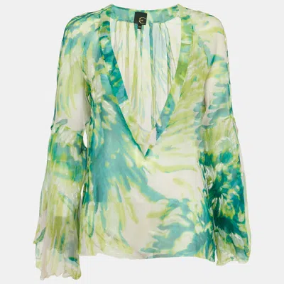 Pre-owned Just Cavalli Multicolor Printed Silk Chiffon Sheer Top M