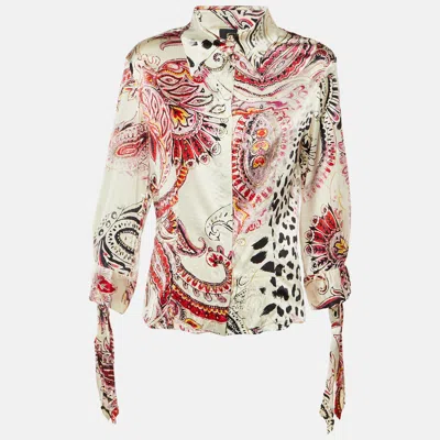 Pre-owned Just Cavalli Multicolor Printed Silk Top M