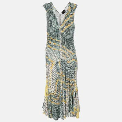 Pre-owned Just Cavalli Multicolor Printed Stretch Knit V Neck Sleeveless Midi Dress M