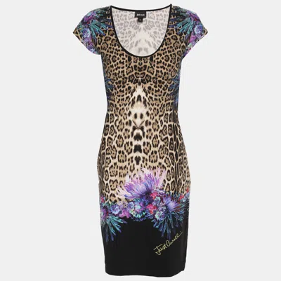 Pre-owned Just Cavalli Multicolor Stretch Satin Sleeveless Midi Dresses M