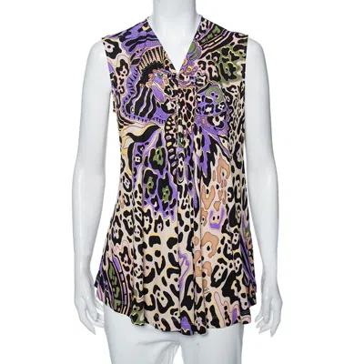 Just Cavalli Multicolored Printed Silk Knit Sleeveless Top