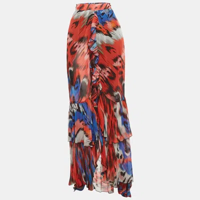 Just Cavalli Multicolour Abstract Print Crepe Ruffled Maxi Skirt
