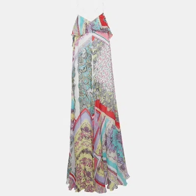 Just Cavalli Multicolour Abstract Print Crepe Strappy Maxi Dress
