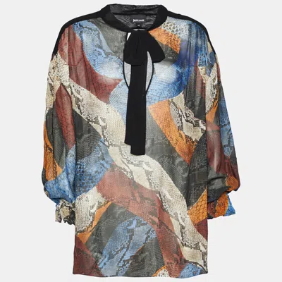 Pre-owned Just Cavalli Multicolour Animal Printed Chiffon Tie Neck Blouse M In Multicolor