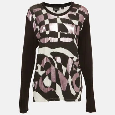 Pre-owned Just Cavalli Multicolour Logo Graphic Print Jersey Long Sleeve T-shirt L