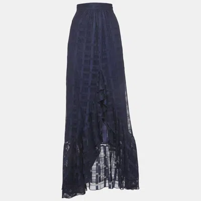 Just Cavalli Navy Blue Lace Ruffle Detail Maxi Skirt