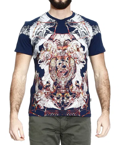 Just Cavalli Navy Blue Printed T-shirt In Multicolor