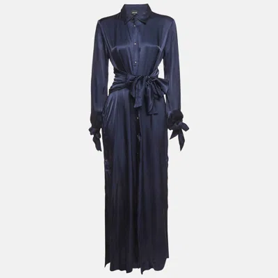 Pre-owned Just Cavalli Navy Blue Sateen Button Front Slit Detail Maxi Dress M