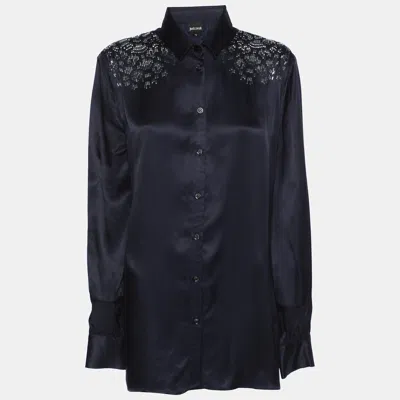Pre-owned Just Cavalli Navy Blue Viscose Embellished Button Front Shirt M