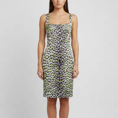 Pre-owned Just Cavalli Neon Leopard Print Stretch Cotton Sleeveless Mini Dress M In Multi