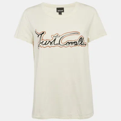 Pre-owned Just Cavalli Off White Logo Print Jersey T-shirt Xl