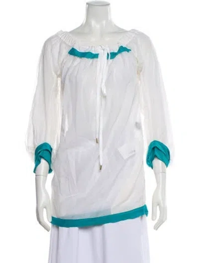 Pre-owned Just Cavalli Off-the-shoulder Three-quarter Sleeve Blouse In White