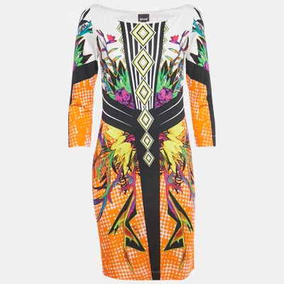 Pre-owned Just Cavalli Orange Printed Jersey Mini Dress M
