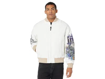 Just Cavalli Padded Nylon Bomber Jacket In White