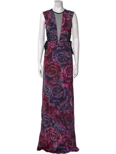 Pre-owned Just Cavalli Paisley Print Long Dress W/ Tags In Purple