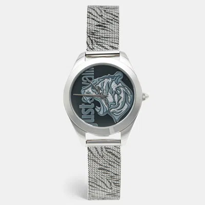 Pre-owned Just Cavalli Pantera Jc1l210m0035 Black Dial Stainless Steel Women's Wristwatch 32 Mm In Silver