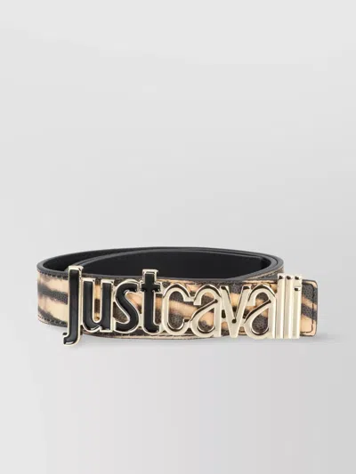Just Cavalli Patent Leather Animal Print Belt In Black