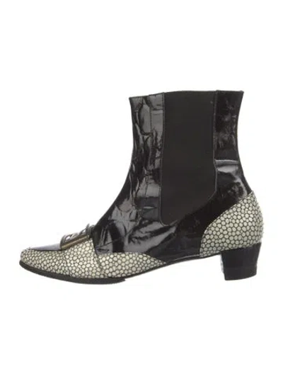Pre-owned Just Cavalli Patent Leather Animal Print Boots In Black